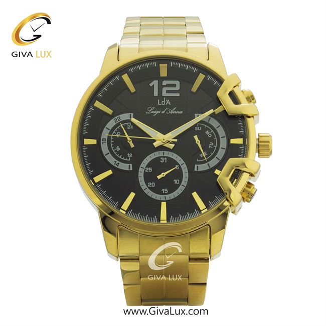 ساعت مچی اورجینال مردانه LdA سه موتوره فول تایم طلایی | طلایی| مشکی| کد رفرنس 2396